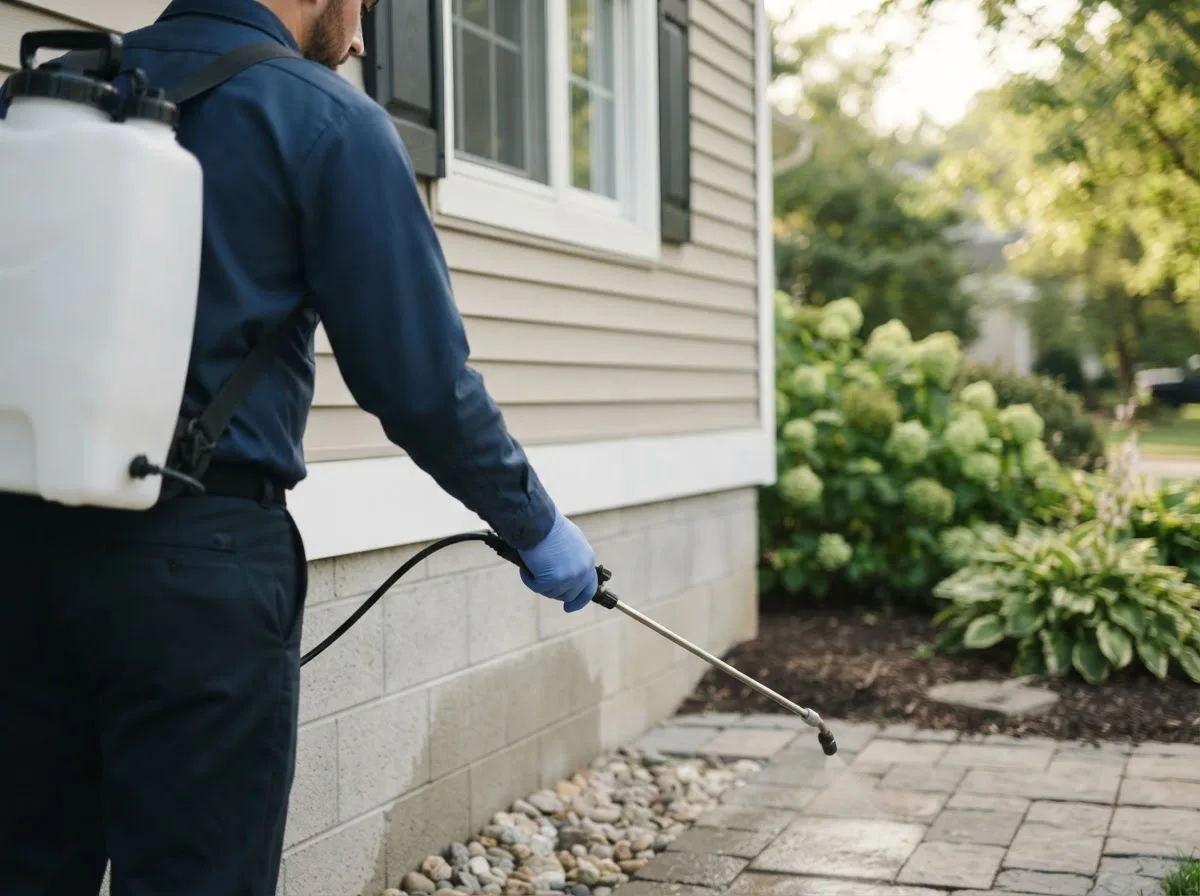 Pest control technician inspecting a home in Amo, IN